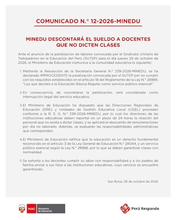 Documento oficial con texto impreso, encabezado en letras rojas y logotipos institucionales del Gobierno de Perú en la parte inferior