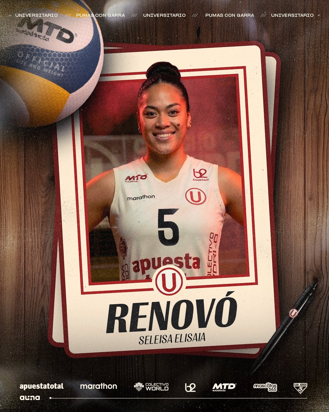 Seleisa Elisaia continuará en Universitario para la temporada 2026/27 de la Liga Peruana de Vóley. Crédito: X Universitario Vóley.