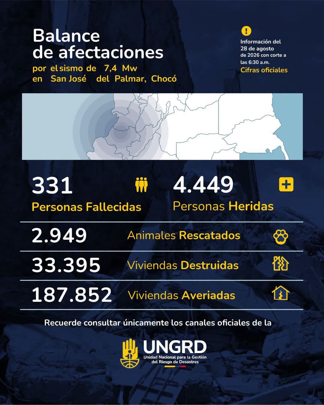 Este es el más reciente balance de la Ungrd sobre el terremoto del 10 de agosto - crédito Ungrd
