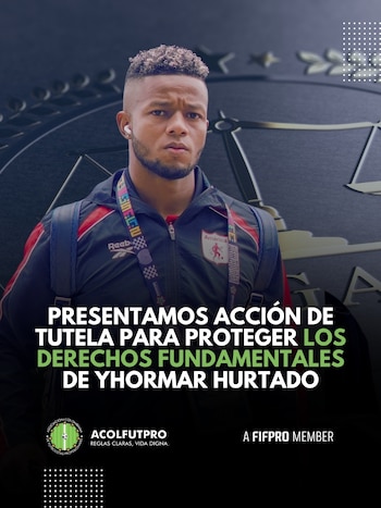 Post de Acolfutpro anunciando la acción de tutela para defender los derechos de Yhormar Hurtado - crédito Acolfutpro
