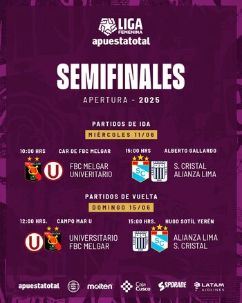 Programación confirmada de semifinales de