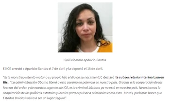 Soili Xiomara Aparicio-Santos, inmigrante indocumentada de Honduras, fue condenada en 2018 por tres delitos).