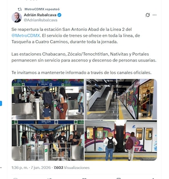 Reabrieron la estación San Antonio Abad (X/ @AdrianRubalcava)
