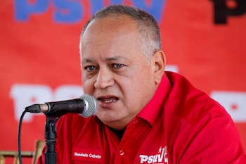 National Assembly member and Vice President of Venezuela's United Socialist Party (PSUV) Diosdado Cabello addresses the media during a news conference of the ruling Socialist Party in Caracas, Venezuela February 14, 2022. REUTERS/Leonardo Fernandez Viloria