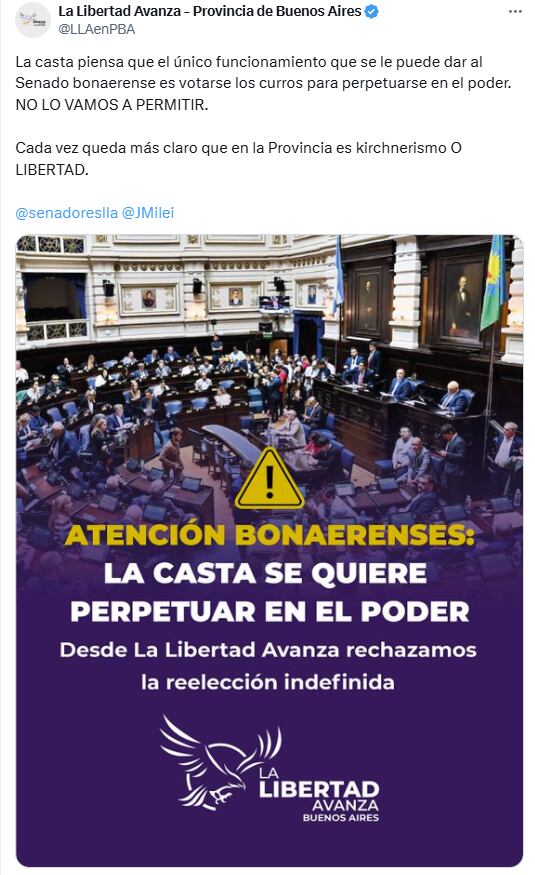 El bloque de La Libertad Avanza de Buenos Aires emitió un comunicado: “la casta se quiere perpetuar en el poder”