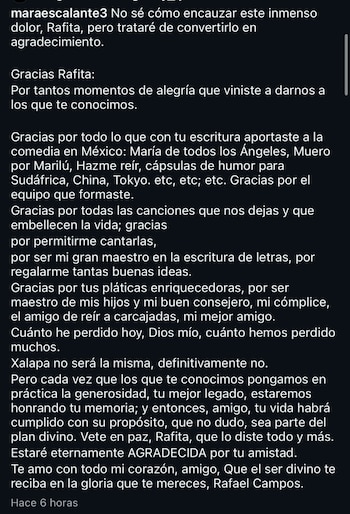 Mara Escalante anuncia muerte de su colaborador - (Instagram)