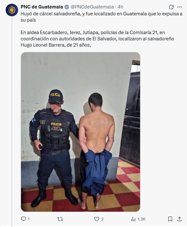 La Policía de Guatemala informó este sábado que arrestó a Hugo Leonel Barrera, de 21 años. (captura de pantalla de X)