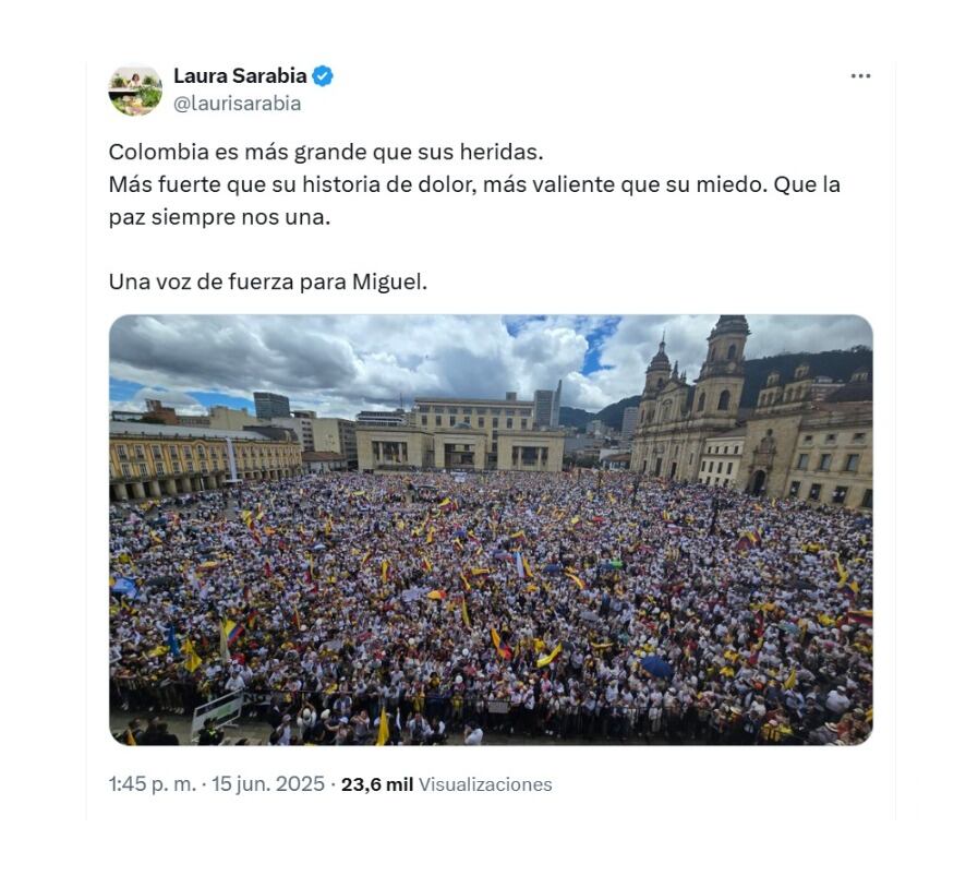 Con este mensaje en X, la canciller Laura Sarabia no ocultó su alegría tras ver la respuesta de la Marcha del Silencio, movilización que entendió como un llamado a la paz - crédito @laurisarabia/X