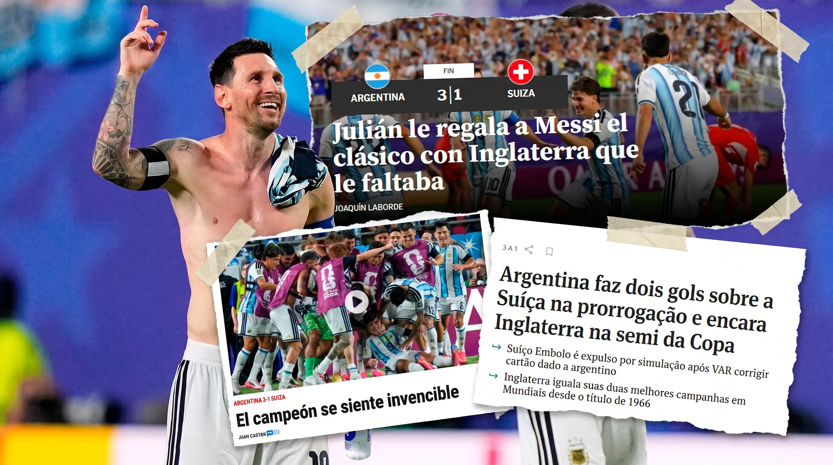 Recortes de prensa que anuncian el próximo partido contra Inglaterra en las semifinales de la Copa del Mundo. (Imagen Ilustrativa Infobae)