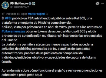 FBI da a conocer plataforma que roba contraseñas de Outlook, Teams, OneDrive.