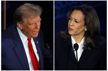 Donald Trump y Kamala Harris, protagonistas del escenario político tras las elecciones de 2024: él desde la Casa Blanca, ella desde la oposición demócrata y con la vista puesta en California. (REUTERS/Brian Snyder/File Photo)