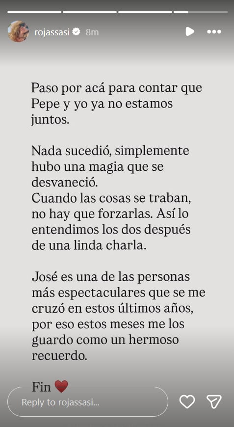 El comunicado de la conductora sobre el final de su relación con José Chatruc (Instagram)