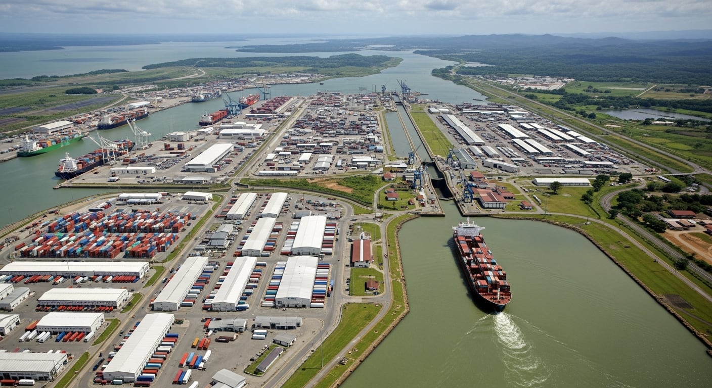 El Canal de Panamá integra una extensa red de puertos, zonas francas y parques logísticos para el comercio marítimo global. (Imagen Ilustrativa Infobae)