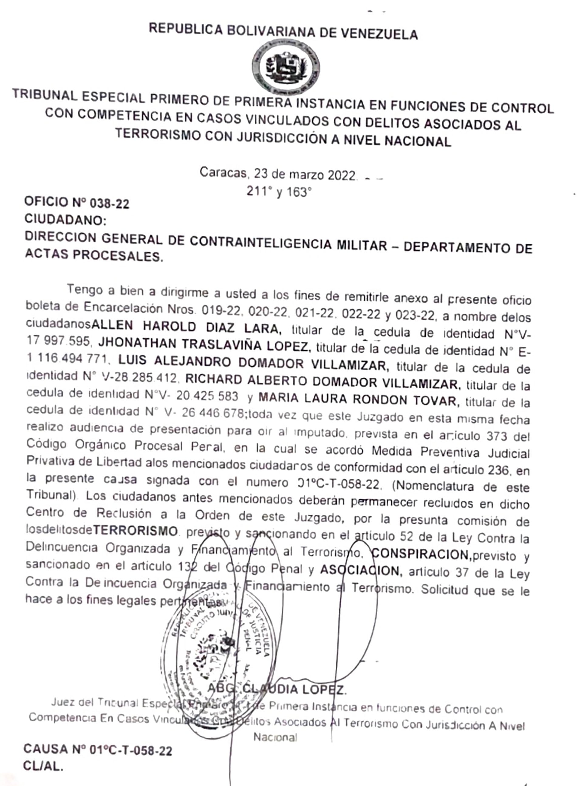 La juez Claudia López ordena que los cinco imputados queden privados de libertad