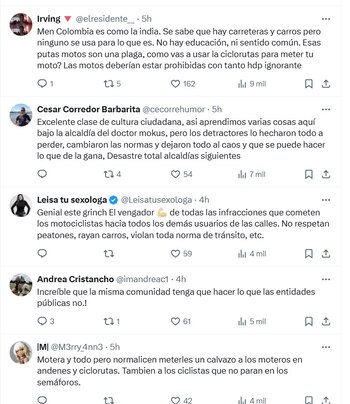 Algunos de los mensajes que dejaron los usuarios tras conocerse el video que se hizo viral en la red social X - crédito @ColombiaOscura_/X