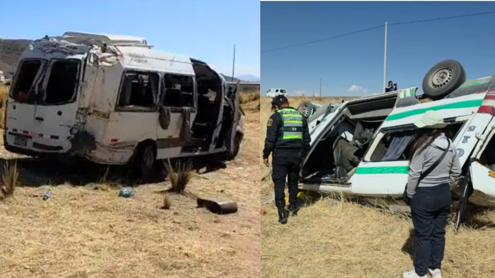 Dos minivanes colisionaron en la vía Azángaro-Juliaca, en la provincia peruana de Azángaro, en un choque lateral que provocó la muerte de cuatro personas y dejó 15 heridos. (Composición: Infobae Perú / Agencia Andina)