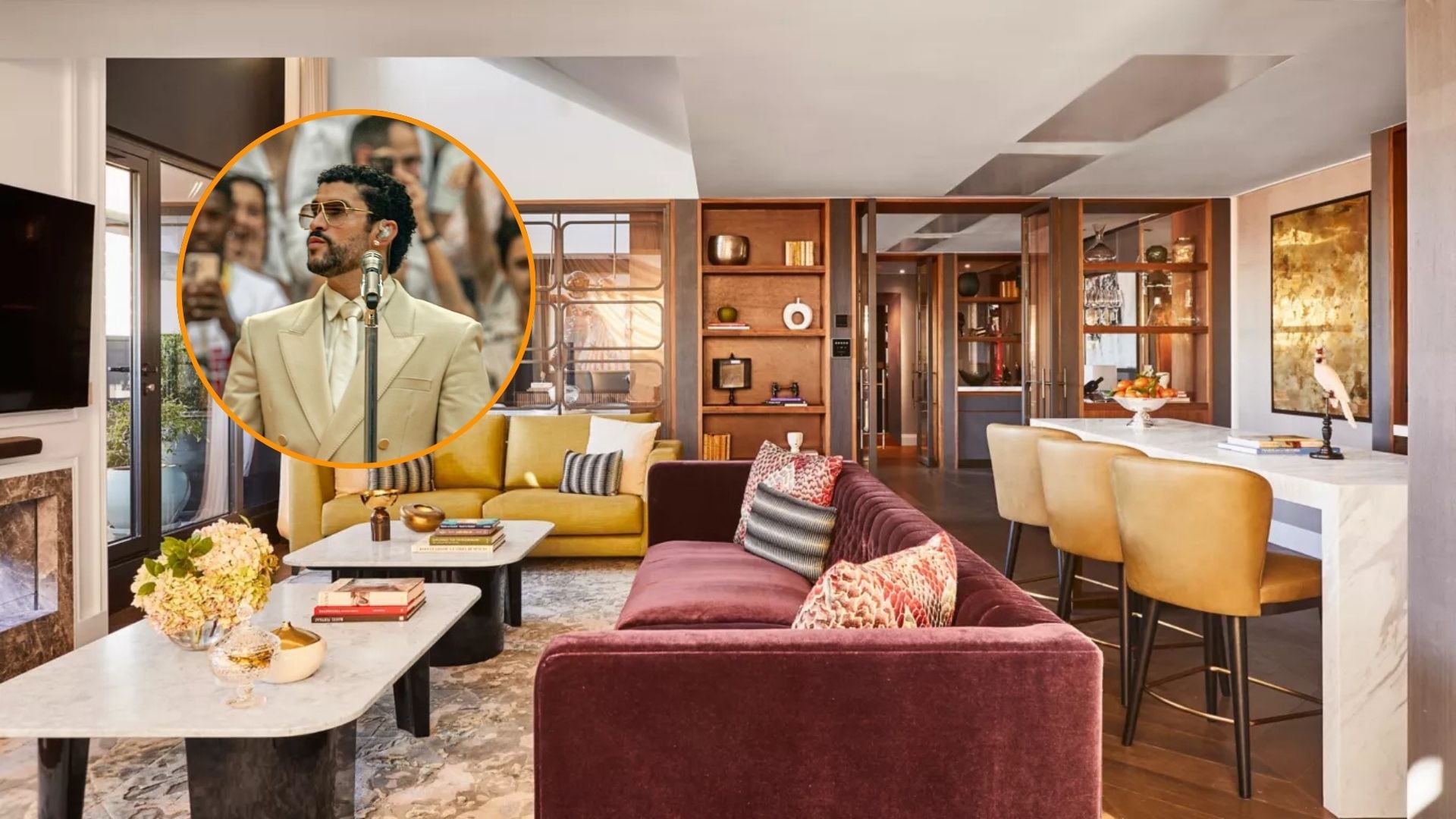 Hotel en el que se queda Bad Bunny en Madrid, Rosewood Villa Magna. (MONTAJE INFOBAE).