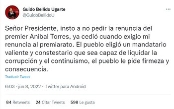 Bellido hace pedido a presidente