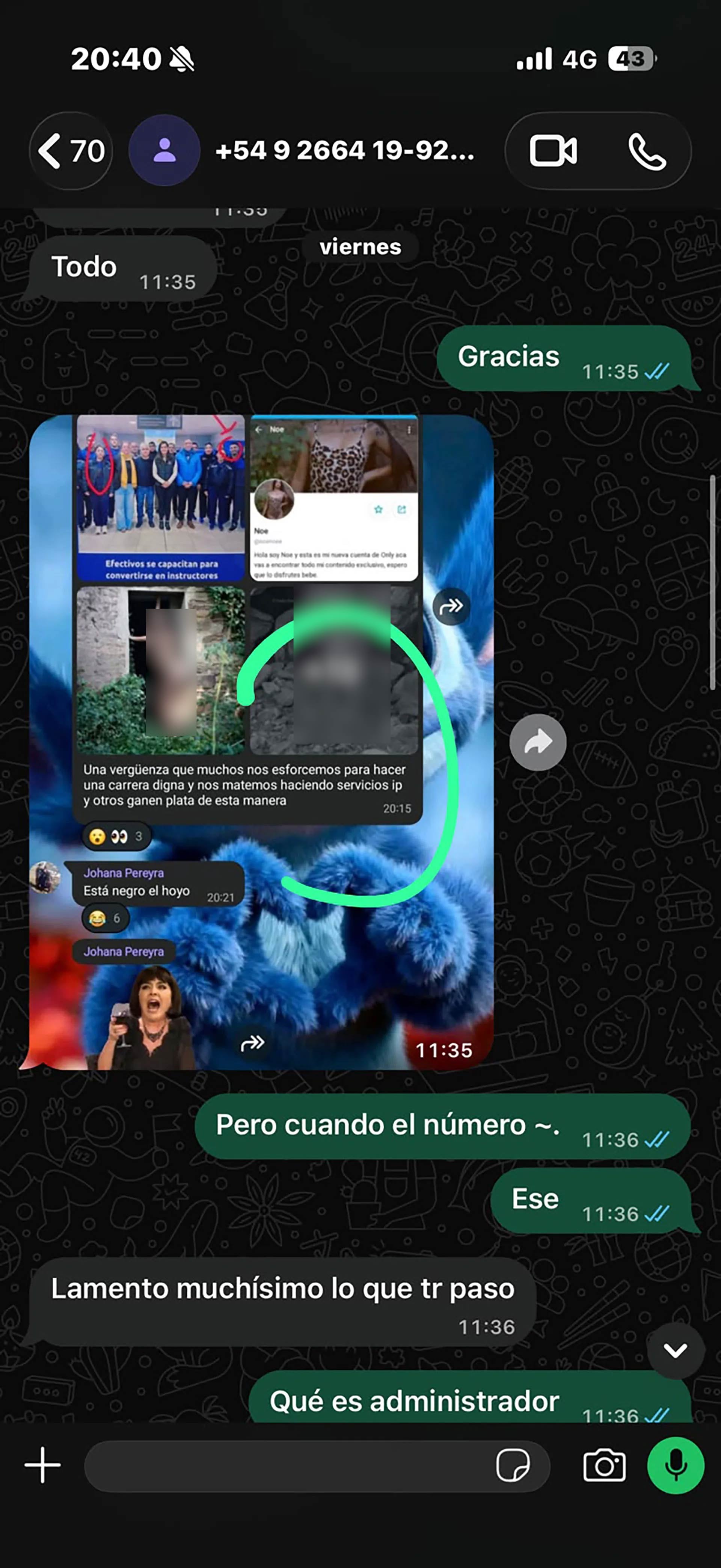 Ese fue uno de los mensajes que, supuestamente, viralizó Domínguez en el chat de efectivos policiales