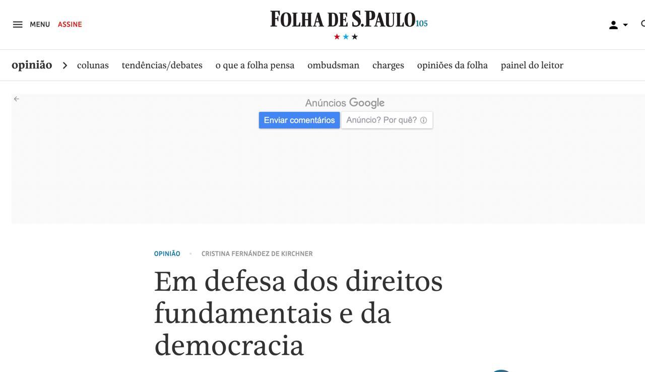 Captura de noticia en Folha de S. Paulo (Captura de noticia en Folha de S. Paulo)
