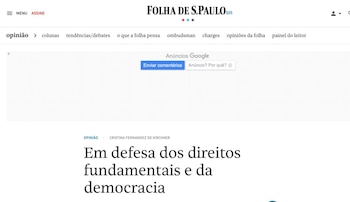 Captura de noticia en Folha de S. Paulo