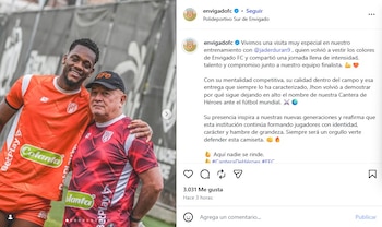 Durán pasó por las instalaciones de su antiguo club, mientras este se prepara para disputar la final del Torneo BetPlay ante Real Cartagena - crédito @envigadofc/Instagram