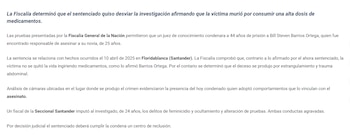 Medicina Legal estableció estrangulamiento y trauma abdominal; Barrios Ortega había dicho que Angie Tatiana Ortiz Acevedo se suicidó, pero la Justicia lo sentenció a 44 años - crédito Fiscalía General de la Nación