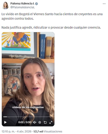 Paloma Valencia criticó ausencia de protección a la libertad religiosa ante ataques a feligreses - crédito @PalomaValenciaL/X