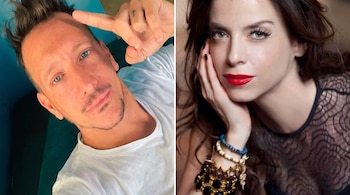 Imagen dividida con Nicolás Vázquez a la izquierda, camiseta blanca y dedo en la frente. A la derecha, Mercedes Funes con labios rojos y mano en la mejilla.