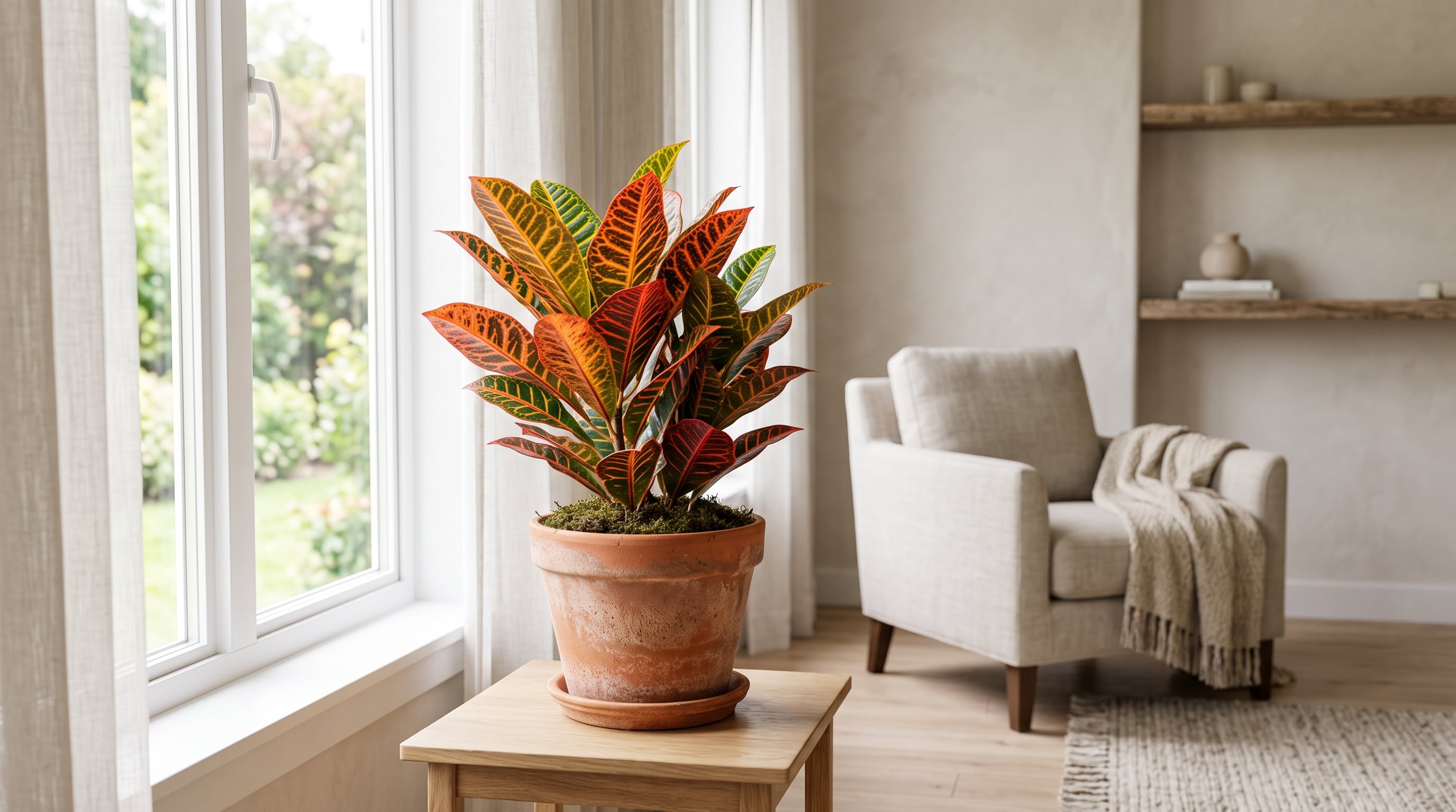 El croton (Codiaeum variegatum) es una planta de follaje persistente con combinaciones de verde, amarillo, naranja, rojo y púrpura. (Imagen Ilustrativa Infobae)