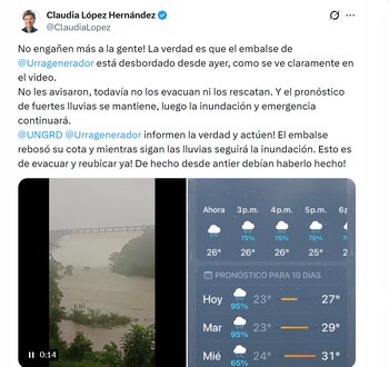 Claudia López insistió en que el foco debe ser el rescate y la asistencia humanitaria inmediata - crédito @ClaudiaLopez/X