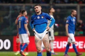 Italia perdió ante Macenonia del Norte y no clasificó al Mundial de Qatar, tras el partido disputado en el Estadio Renzo Barbera, en Palermo, Italia - Marzo 24, 2022 REUTERS/Guglielmo Mangiapane