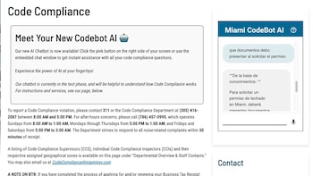 Codebot AI ofrece atención en línea 24/7 en varios idiomas, facilitando el acceso a consultas sobre normativas municipales para residentes y negocios