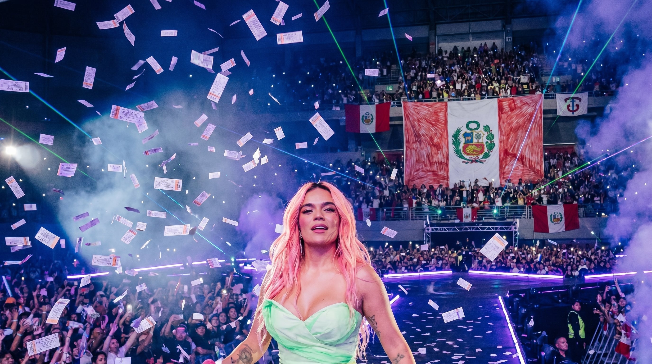 La cantante colombiana Karol G deslumbra a sus fans en un multitudinario concierto en Lima, Perú, donde los boletos de entrada caen como confeti sobre el escenario. (Imagen Ilustrativa Infobae)