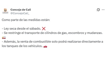 Las autoridades de Cali anunciaron restricciones para la venta de combustible durante la segunda vuelta presidencial con el fin de fortalecer la seguridad electoral - crédito @ConcejoCali_/ X