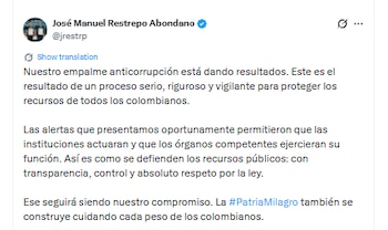 José Manuel Restrepo exaltó las alertas que se presentaron contra las contrataciones de la UNP - @jrestrp/X