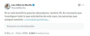 El exministro Luis Gilberto Murillo rechazó el hecho y pidió justicia sin beneficios para el responsable - crédito @LuisGMurillo/X