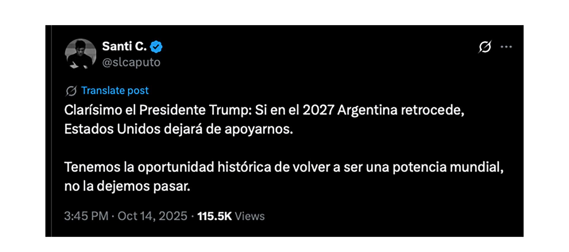 El tuit de Santiago Caputo