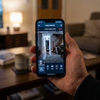 Algunas cámaras de seguridad permiten acceder desde el teléfono móvil (Easy-Peasy.AI)