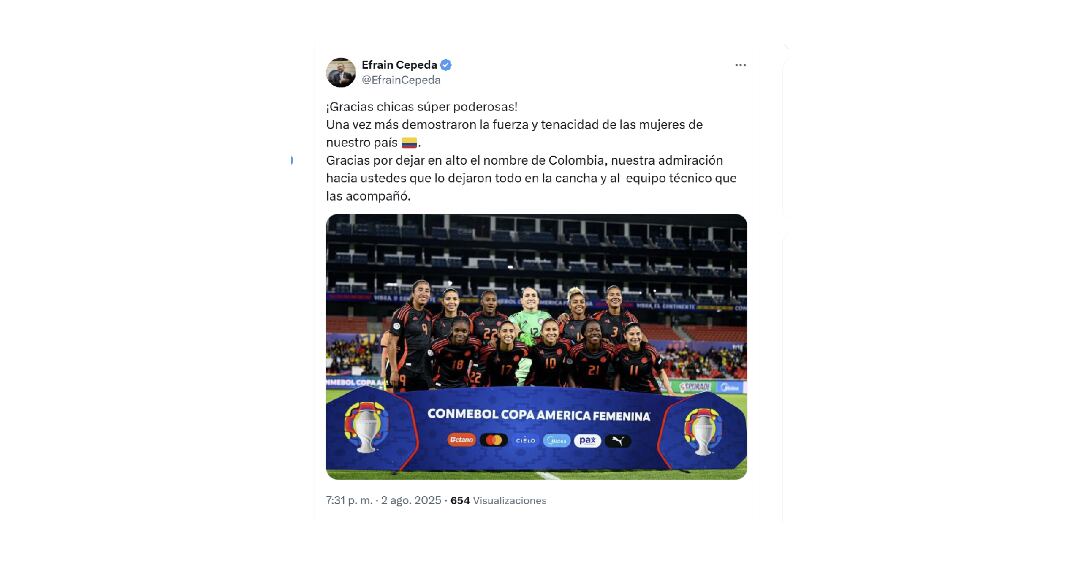 El expresidente del Senado Efraín Cepeda felicitó al seleccionado colombiano - crédito @EfrainCepeda/X