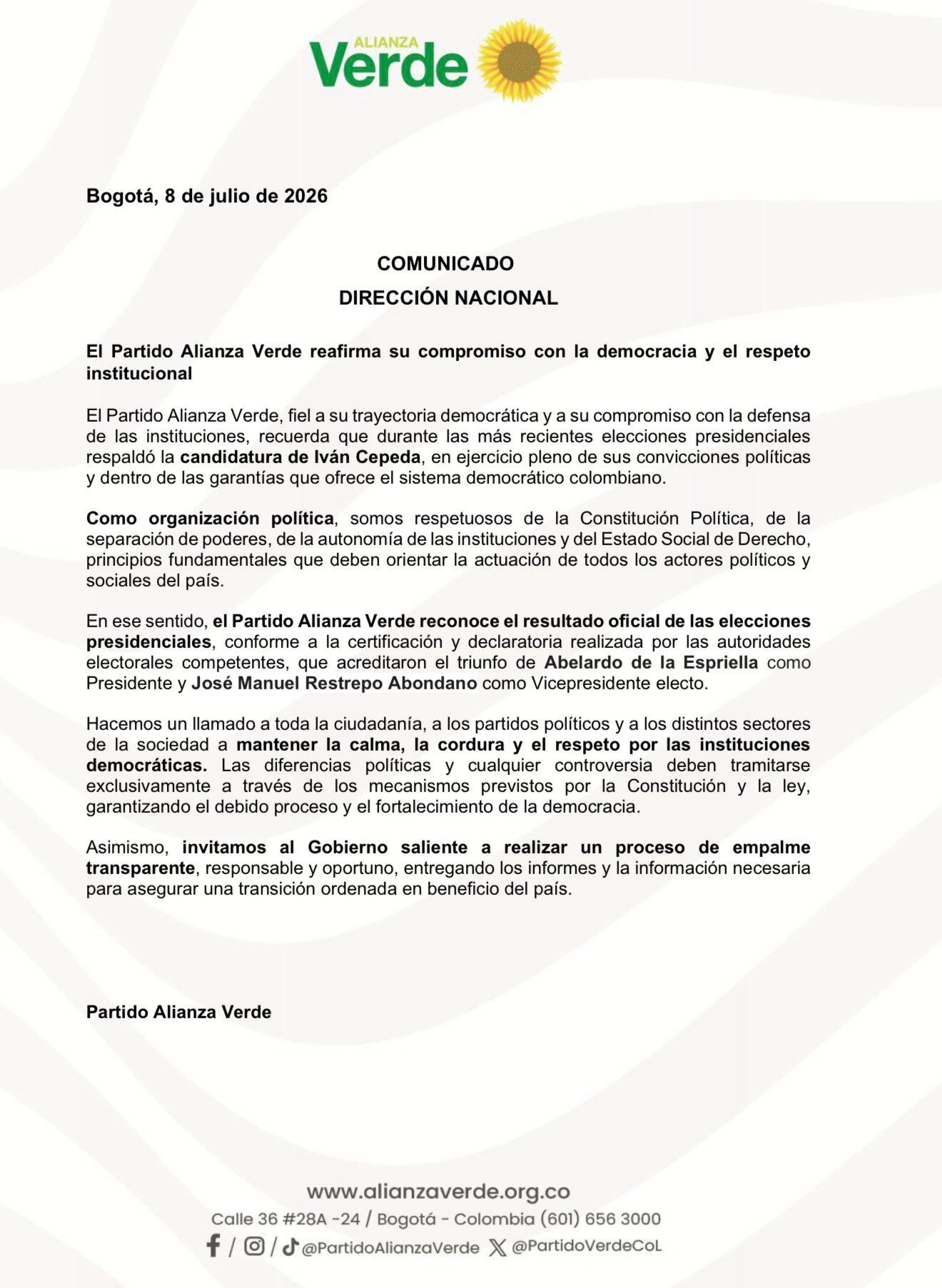 - crédito @PartidoVerdeCoL/X