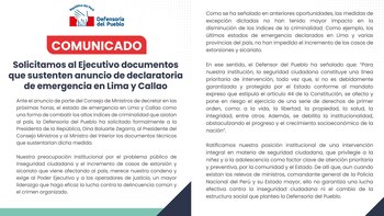 La Defensoría del Pueblo emitió