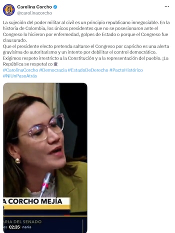 Carolina Corcho destacó la importancia de que el poder militar permanezca subordinado al civil en Colombia - crédito @carolinacorcho/X