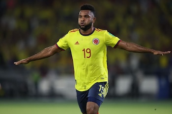 Imagen de archivo del delantero colombiano Miguel Ángel Borja celebrando un gol ante Chile durante un partido de las eliminatorias mundialistas disputado en el Estadio Metropolitano Roberto Meléndez de Barranquilla, Colombia. 9 septiembre 2021. REUTERS/Luisa González