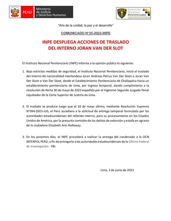 INPE informó sobre el traslado