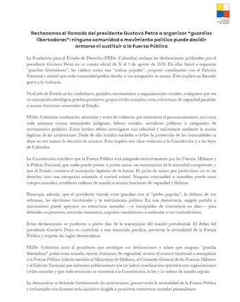 FEDe Colombia sobre pronunciamiento de Gustavo Petro