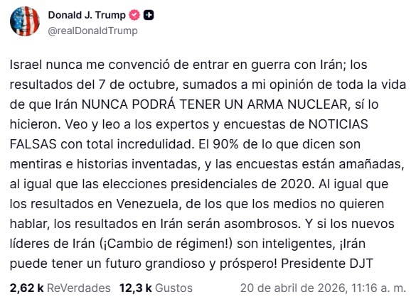 (Truth Social/Captura de pantalla)