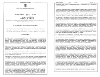 El Decreto 1368 de 2026 en Colombia levantó la suspensión general de los permisos de porte de armas, pero mantuvo los requisitos legales y administrativos para la autorización individual - crédito Dapre