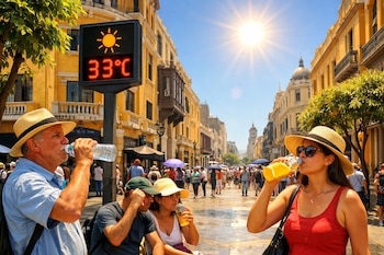 Personas se refrescan con bebidas