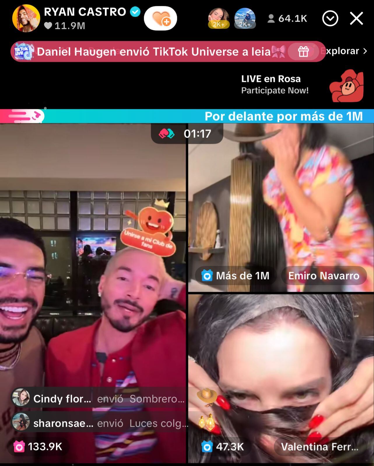 Nueva batalla de en vivo entre J Balvin, Ryan Castro, Valentina Ferrer y Emiro Navarro - crédito @ryancastro/TikTok